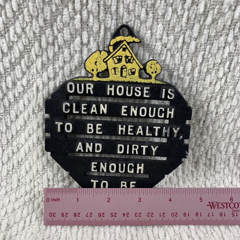 Vintage Cast Aluminum‎ House Is Clean Metal Trivet Kitchen Decor White Black USA